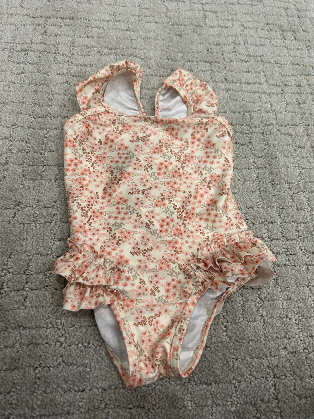H&M Cream Floral Ruffle One-Piece Swimsuit